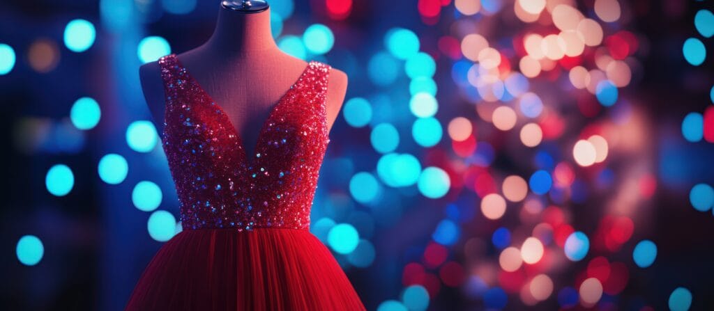 Red Dress Mannequin Festive Background