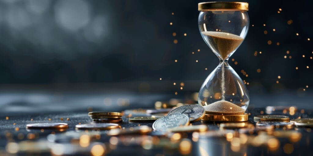 Hourglass featuring Coins A Representation of How Time and Wealth Are Intertwined