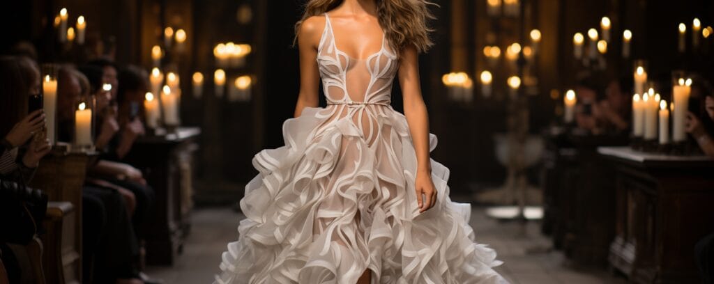 the runway at a fashion show gorgeous wedding gown